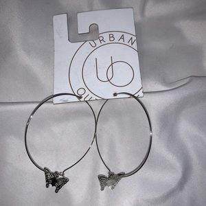 NWT Urban Outfitters Delicate Silver Butterfly Icon Hoops